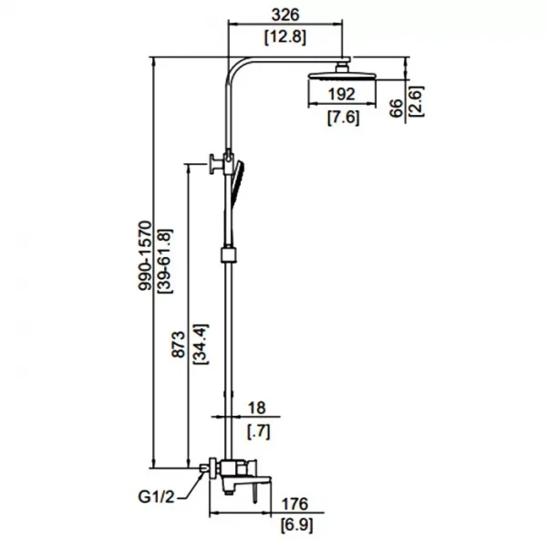 Душова система FAOP A2406, вилив - перемикач на лійку, 1-режим, хром