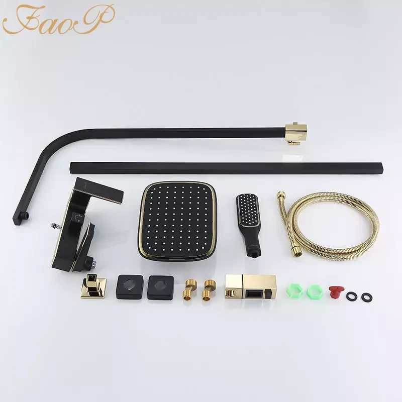 Душова система FAOP A2406-6, вилив - перемикач на лійку, 1-режим, чорний-золото