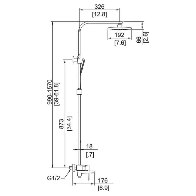 Душова система FAOP A2406-6, вилив - перемикач на лійку, 1-режим, чорний-золото