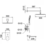 Вбудована душова система FAOP A7109, вилив - перемикач на лійку, 3-режими, хром