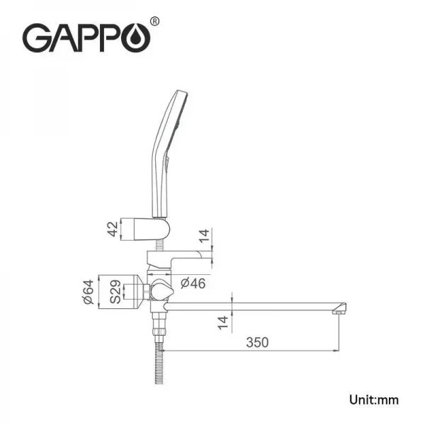 Смеситель для ванны GAPPO G2203-6 черный/хром