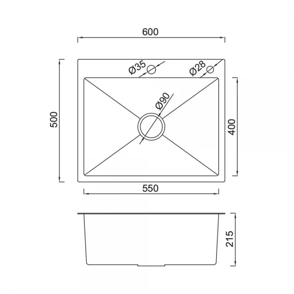 Кухонна мийка GAPPO GS6050 накладна 600x500 мм, нержавіюча сталь
