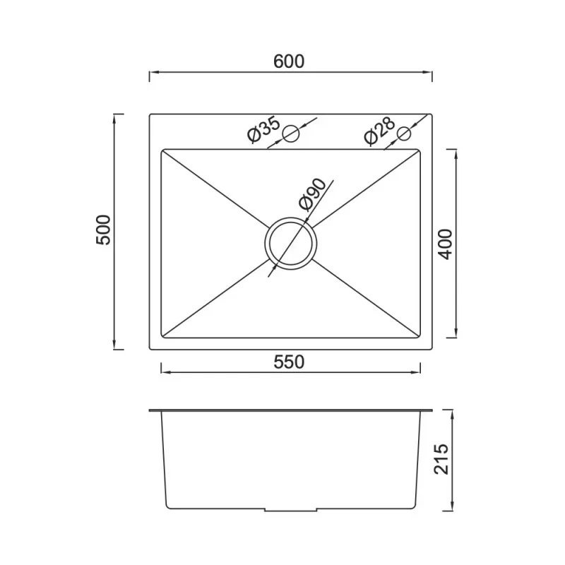 Кухонная мойка GAPPO GS6050 600x500 мм накладная нержавеющая сталь