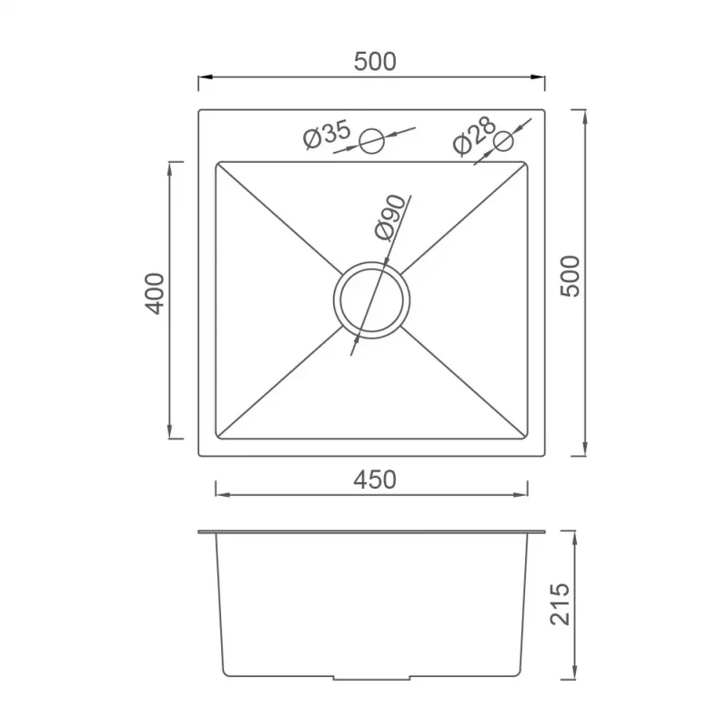 Кухонная мойка GAPPO GS5050-6 500x500 мм накладная из нержавеющей стали с PVD покрытием.