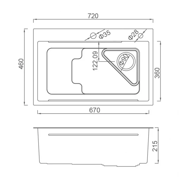 Кухонна мийка GAPPO GS7246 накладна 720x460 мм, нержавіюча сталь