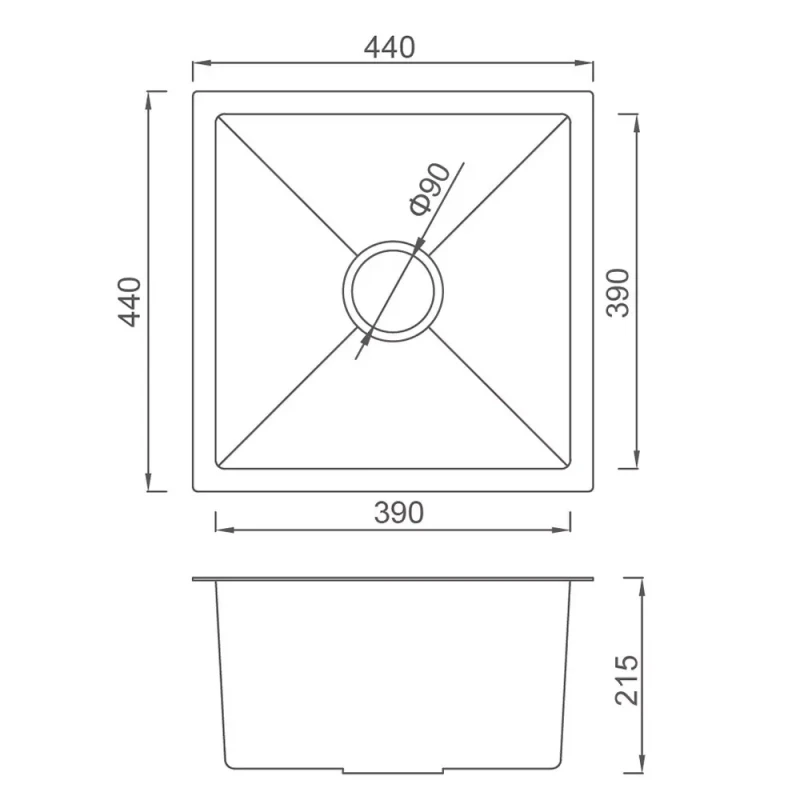 Кухонная мойка GAPPO GS4444 440x440 мм интегрированная нержавеющая сталь