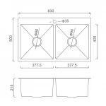 Кухонна мийка GAPPO GS8350-6 накладна 830x500 мм, нержавіюча сталь, поверхня PVD