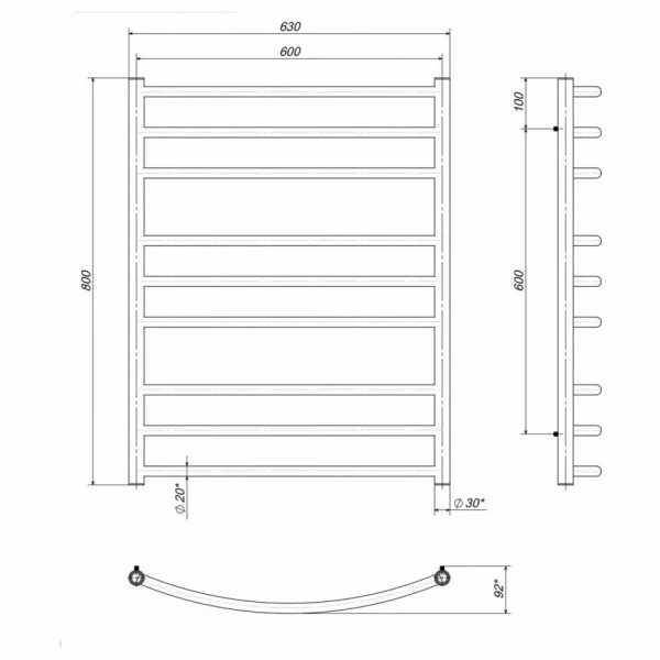 Полотенцесушитель водяной DEFFI Классик Элит 600x800 мм
