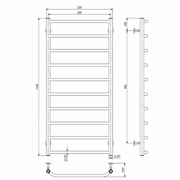 Полотенцесушитель электрический Deffi Трапеция 500x1000 мм 120 Вт хромированная правая