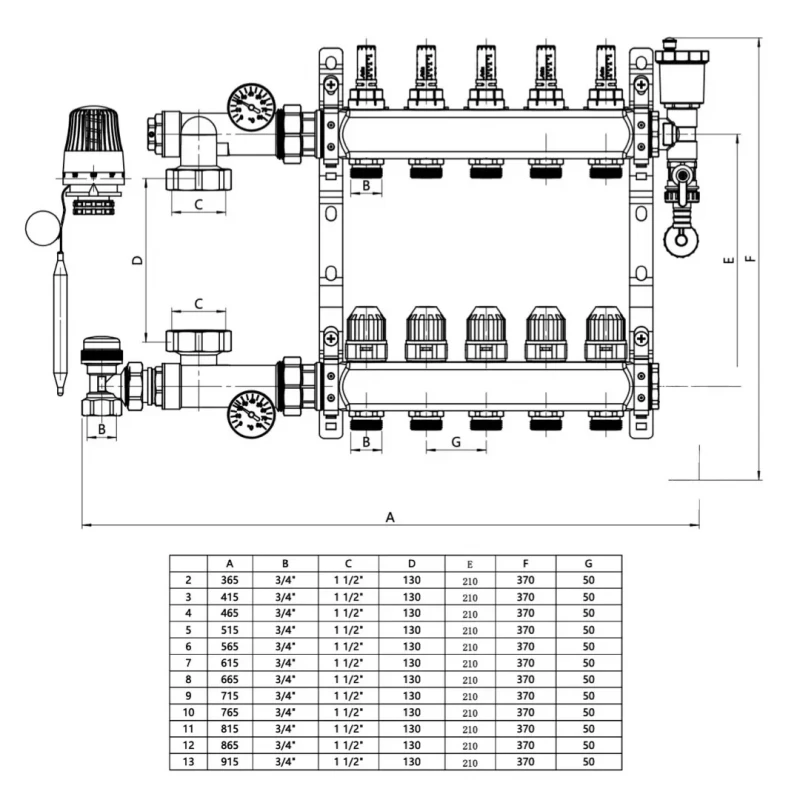 Комплект колектора з витратомірами ITAL UHW-B011, нержавіюча сталь, підкл. кутове
