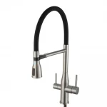 Смеситель для кухни GAPPO G4399-75 однорычажный под осмос с высоким силиконовым изливом нержавеющая сталь крепление гайкой диаметр 35 мм сатин/черный