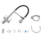 Смеситель для кухни GAPPO G4399-75 однорычажный под осмос с высоким силиконовым изливом нержавеющая сталь крепление гайкой диаметр 35 мм сатин/черный