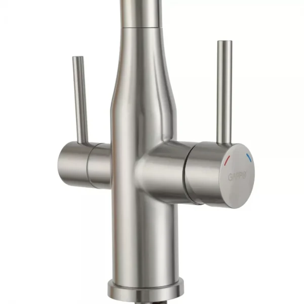 Смеситель для кухни GAPPO G4399-75 однорычажный под осмос с высоким силиконовым изливом нержавеющая сталь крепление гайкой диаметр 35 мм сатин/черный