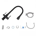 Смеситель для кухни GAPPO G4399-66 под осмос однорычажный с высоким силиконовым изливом из нержавеющей стали черный крепеж гайкой Ø35