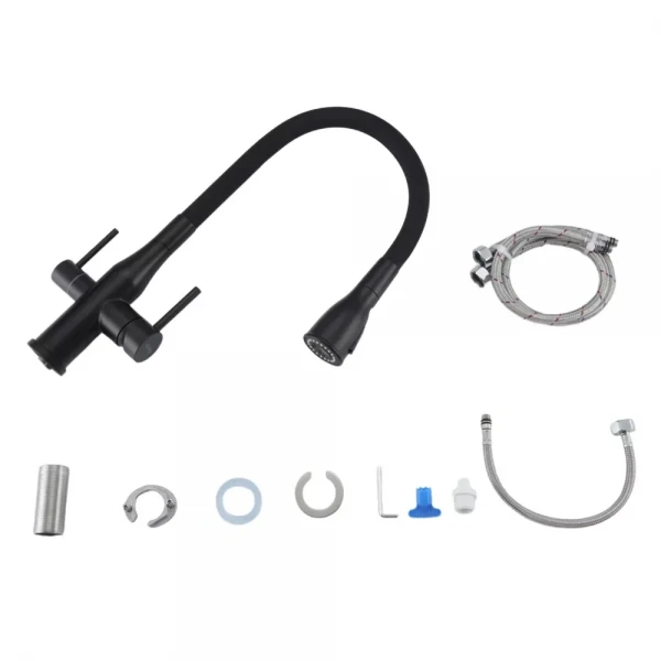 Смеситель для кухни GAPPO G4399-66 под осмос однорычажный с высоким силиконовым изливом из нержавеющей стали черный крепеж гайкой Ø35