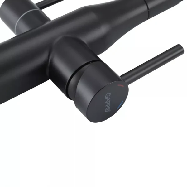 Смеситель для кухни GAPPO G4399-66 под осмос однорычажный с высоким силиконовым изливом из нержавеющей стали черный крепеж гайкой Ø35