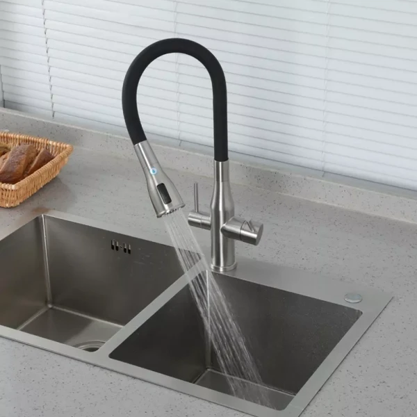 Смеситель для кухни GAPPO G4399-65 под осмос однорычажный с высоким силиконовым изливом из нержавеющей стали сатин крепления гайкой Ø35