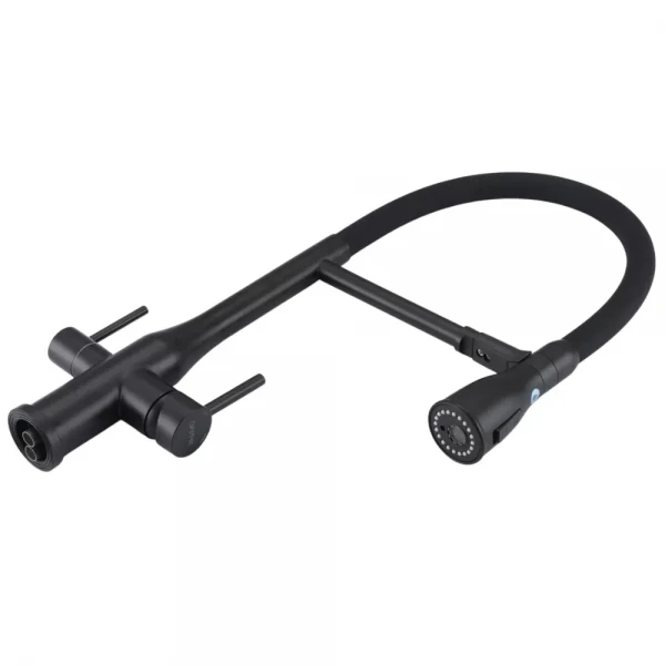 Смеситель для кухни GAPPO G4399-76 однорычажный под осмос с высоким силиконовым изливом нержавеющая сталь черный крепеж гайкой Ø35