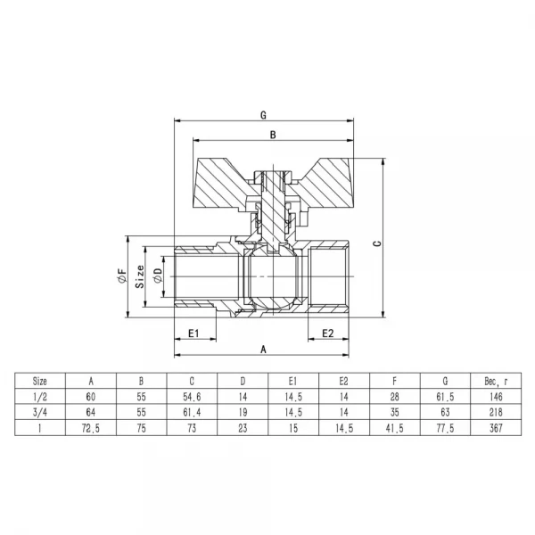 Кран кульовий ITAL PN40 3/4