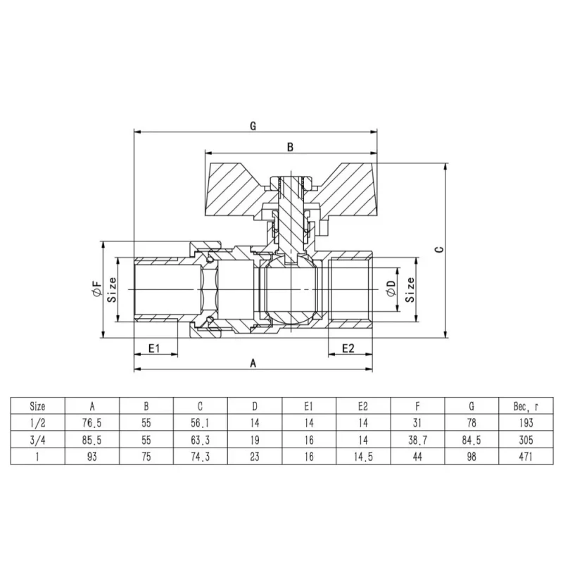 Кран кульовий з напівзгоном ITAL PN40 3/4