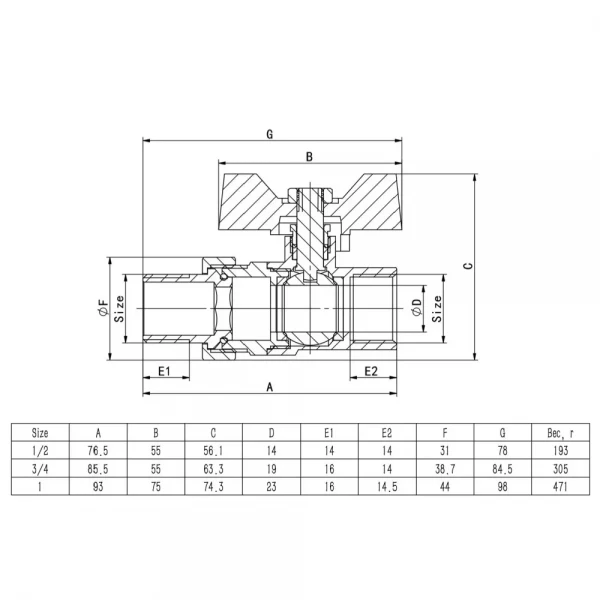 Кран шаровой ITAL PN40 1
