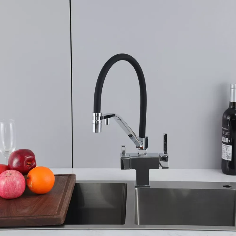 Смеситель для кухни GAPPO G4395-60 под осмос однорычажный с высоким силиконовым изливом хромированный/черный с латунной шпилькой картридж 90° Ø35