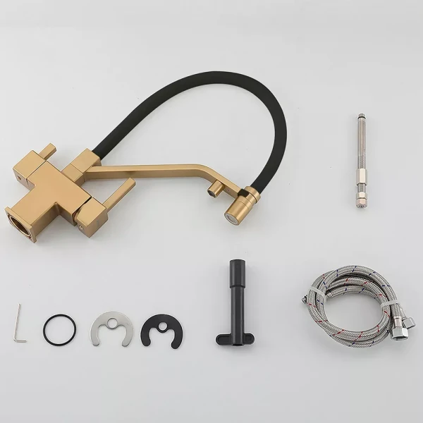 Смеситель для кухни GAPPO G4395-63 однорычажный с высоким силиконовым изливом латунный крепеж шпилькой картридж 90° Ø35 золото / черный