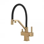 Смеситель для кухни GAPPO G4395-63 однорычажный с высоким силиконовым изливом латунный крепеж шпилькой картридж 90° Ø35 золото / черный