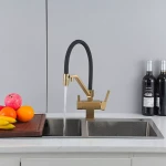 Смеситель для кухни GAPPO G4395-63 однорычажный с высоким силиконовым изливом латунный крепеж шпилькой картридж 90° Ø35 золото / черный