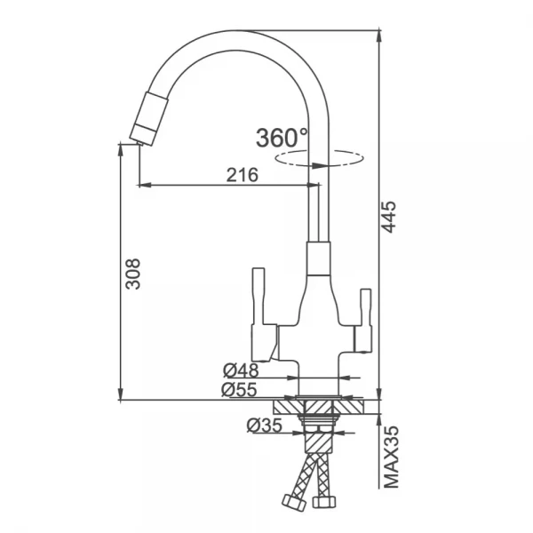 Смеситель для кухни FRAP F4396-3 с гибким изливом