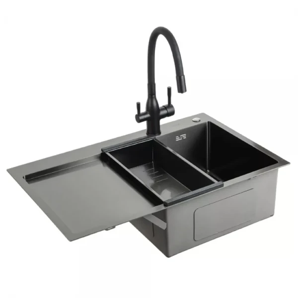 Кухонна мийка GAPPO GS7850-6R накладна 780x500 мм, поверхня PVD, чаша права