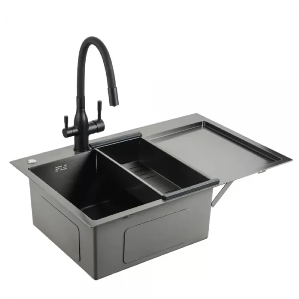 Кухонна мийка GAPPO GS7850-6L накладна 780x500 мм, поверхня PVD, чаша лівая