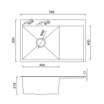 Кухонна мийка GAPPO GS7850-6L накладна 780x500 мм, поверхня PVD, чаша лівая
