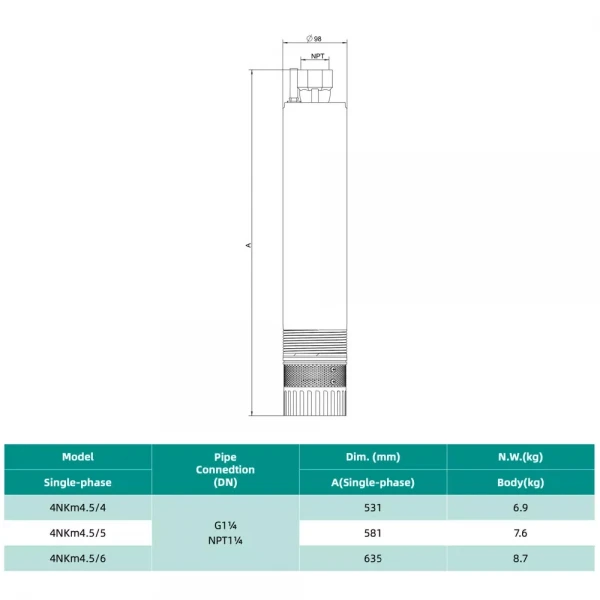 Погружной насос SHIMGE 4NKm3/6-0.55 0.55 кВт с нижним забором 4