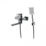 Смеситель для ванны WEZER PRO3-02-GUNGREY однорычажный с коротким плоским поворотным изливом нержавеющая сталь серый Ø35