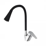 Смеситель для кухни WEZER POD4Y-04B однорычажный с силиконовым изливом нержавеющая сталь черный крепление гайкой Ø35