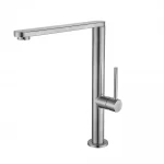 Смеситель для кухни WEZER EKO4G-01 однорычажный с высоким поворотным изливом из нержавеющей стали крепления гайкой Ø25, цвет сатинированный никель