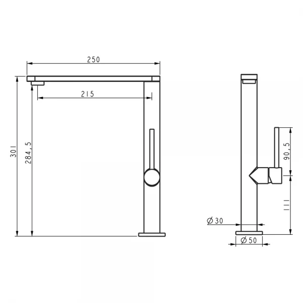 Смеситель для кухни WEZER EKO4G-01 BLACK однорычажный с высоким поворотным изливом из нержавеющей стали черный крепеж гайкой Ø25