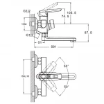 Смеситель для ванны WEZER NOF3 однорычажный с коротким поворотным изливом хромированный сплав Ø35