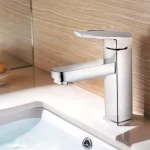 Смеситель для умывальника NOF1 однорычажный с литым изливом хромированный крепеж скоба-шпилька Ø35