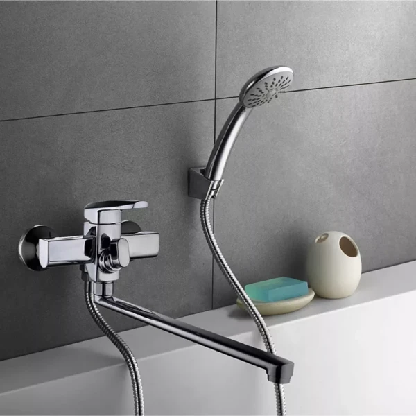 Смеситель для ванны WEZER NOF7 однорычажный с длинным поворотным изливом хромированный сплав Ø35