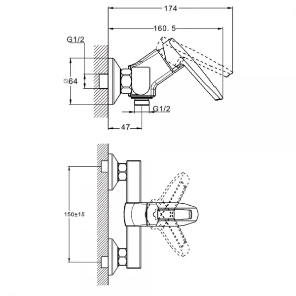 Смеситель для душа NOF5 однорычажный хромированный сплав с картриджем Ø35