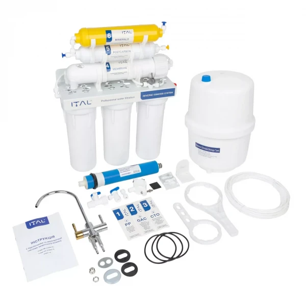 Фильтр обратного осмоса ITAL RO6-75 с минерализатором шестиступенчатой ​​системы очистки.