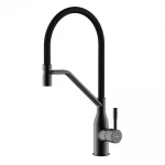 Смеситель для кухни FRAP F4497-6 однорычажный с силиконовым изливом черный, латунный корпус, крепление гайкой, картридж 90° Ø35