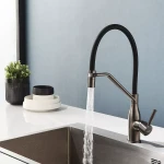 Смеситель для кухни FRAP F4497-9 однорычажный с силиконовым изливом серый Gungrey, латунный корпус, крепление гайкой, картридж 90° Ø35