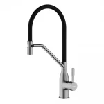 Смеситель для кухни FRAP F4497-9 однорычажный с силиконовым изливом серый Gungrey, латунный корпус, крепление гайкой, картридж 90° Ø35