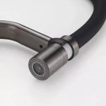 Смеситель для кухни FRAP F4497-9 однорычажный с силиконовым изливом серый Gungrey, латунный корпус, крепление гайкой, картридж 90° Ø35