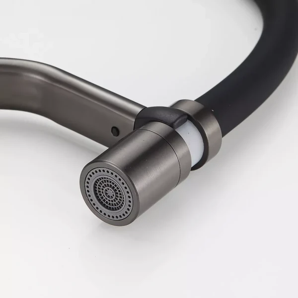 Смеситель для кухни FRAP F4497-9 однорычажный с силиконовым изливом серый Gungrey, латунный корпус, крепление гайкой, картридж 90° Ø35