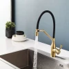 Смеситель для кухни FRAP F4497-3 однорычажный с силиконовым изливом, латунный корпус, крепеж гайкой, картридж 90° Ø35 сатин золото