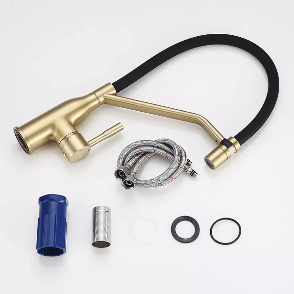 F4497-3 кухня одноваж. силікон. вилив лат. корп. гайка карт.90° Ø35 (сатин золотой) {10}